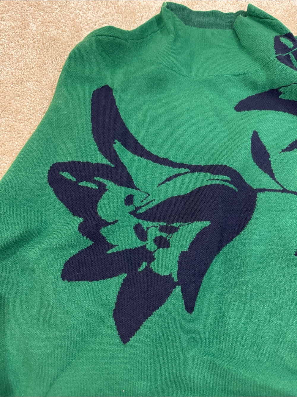 Anthropology- Maeve - Green Floral Mock-Neck Sweater - Picture 4 of 7